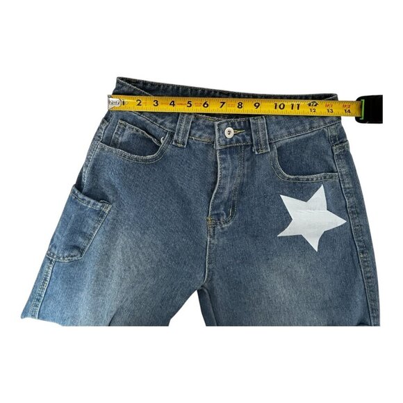 Star Y2K Theme Wide Leg men's Blue Jeans Size ~26 Gives Muriel's Wedding Vibes - Picture 5 of 9